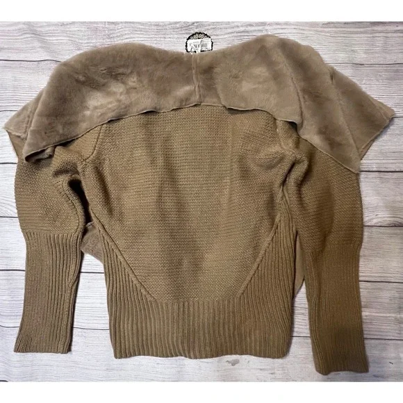 NWT Hazel by Anthropologie Faux Fur Knit Tan Jacket L - Picture 4 of 4